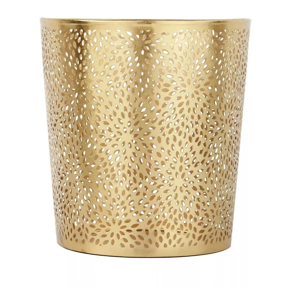 CosmoLiving by Cosmopolitan Metal Small Waste Bin with Laser Carved Floral De...